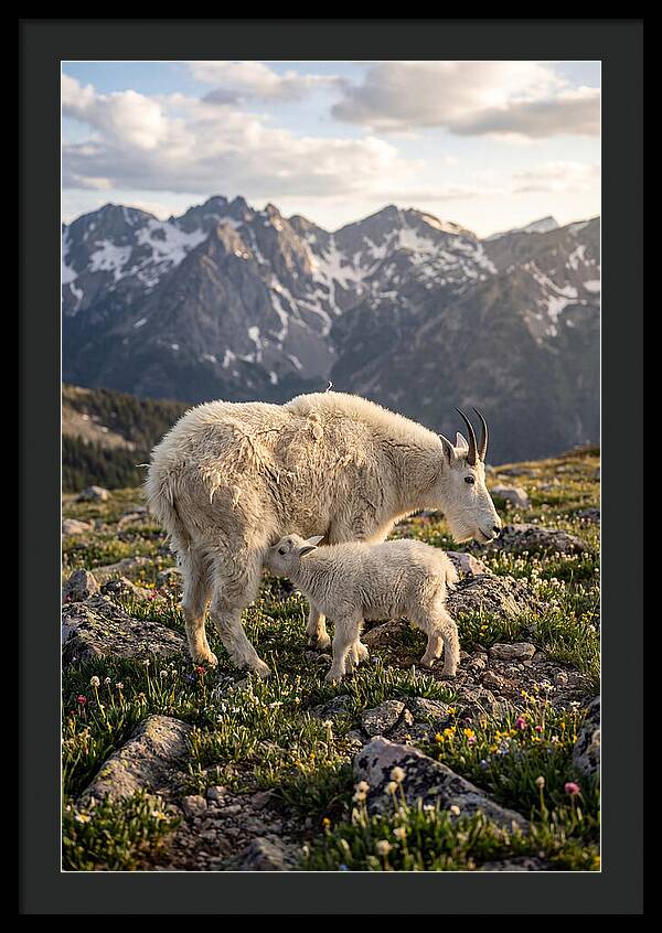 Mountain Goat And Kid In Nature
