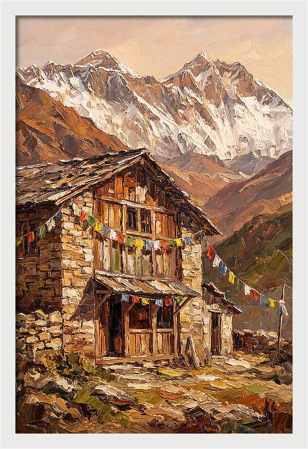 Mountain Hut Among Majestic Peaks