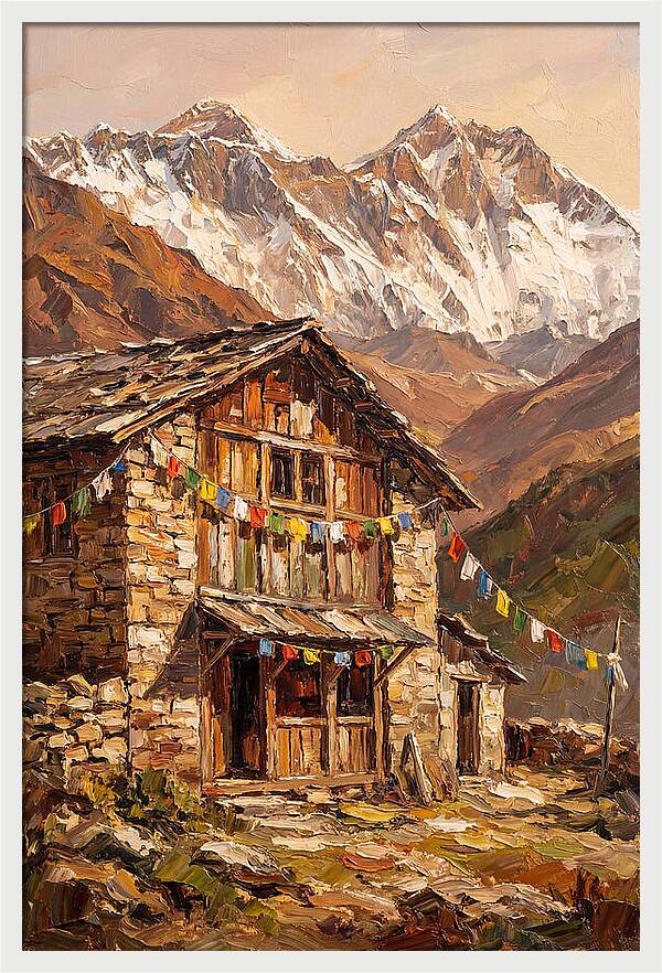 Mountain Hut Among Majestic Peaks