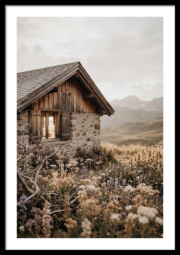Mountain Hut Surrounded By Alpine Wildflowers