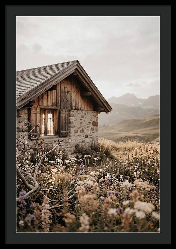 Mountain Hut Surrounded By Alpine Wildflowers