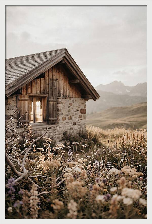 Mountain Hut Surrounded By Alpine Wildflowers