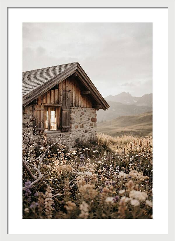 Mountain Hut Surrounded By Alpine Wildflowers