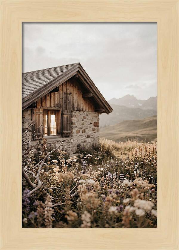 Mountain Hut Surrounded By Alpine Wildflowers