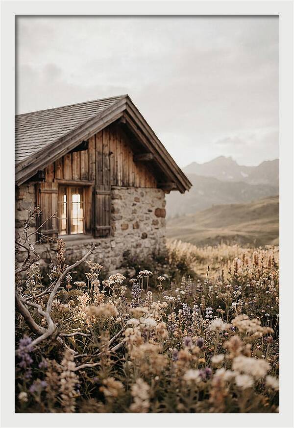 Mountain Hut Surrounded By Alpine Wildflowers