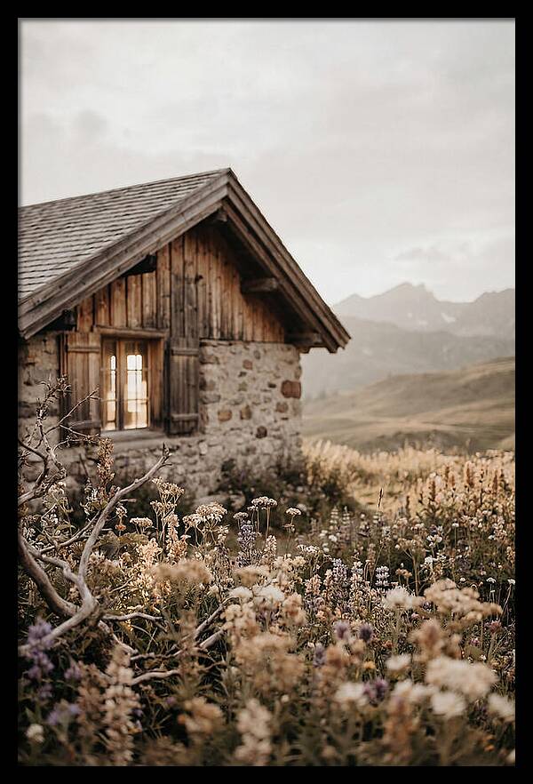 Mountain Hut Surrounded By Alpine Wildflowers