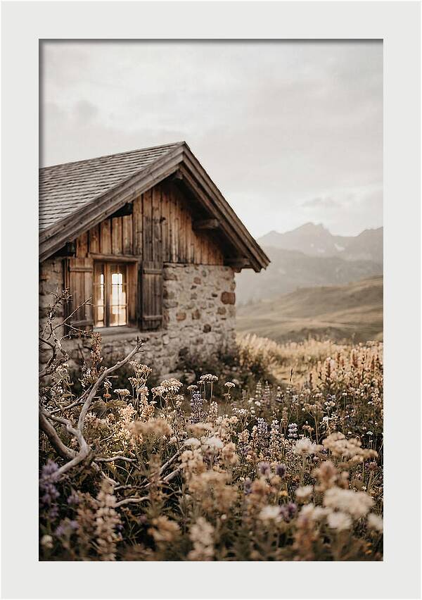 Mountain Hut Surrounded By Alpine Wildflowers