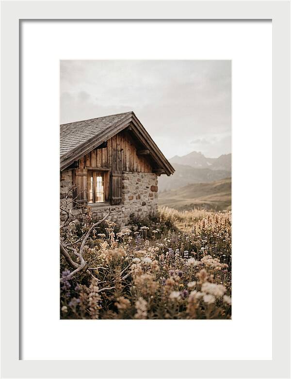 Mountain Hut Surrounded By Alpine Wildflowers