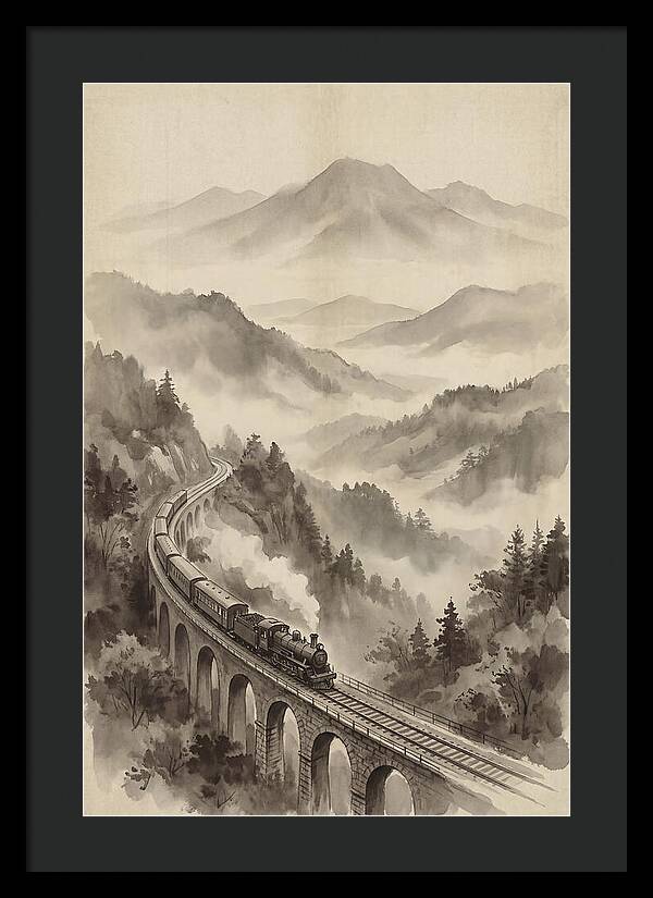 Mountain Railway Through Misty Valleys