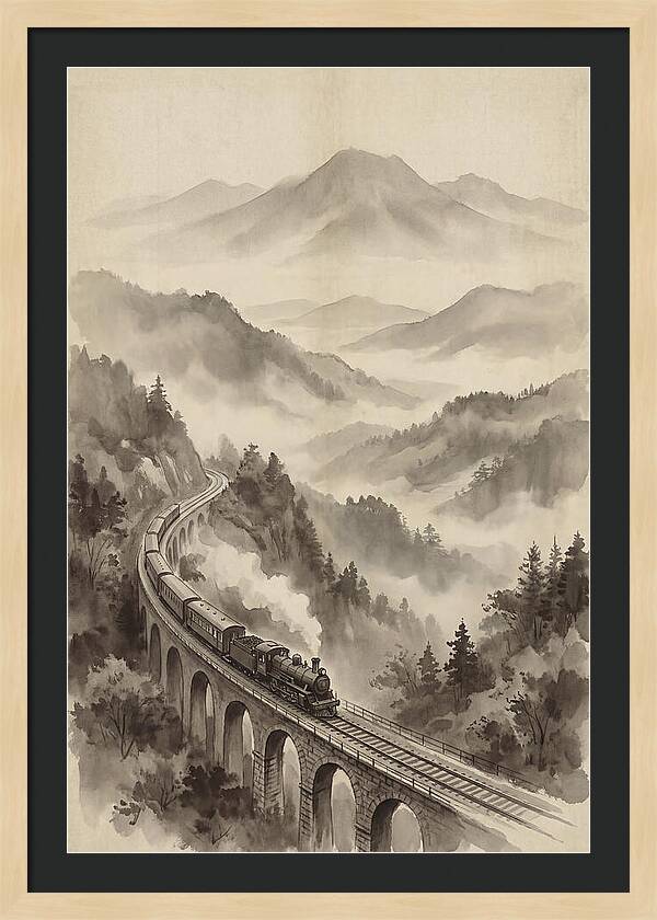 Mountain Railway Through Misty Valleys