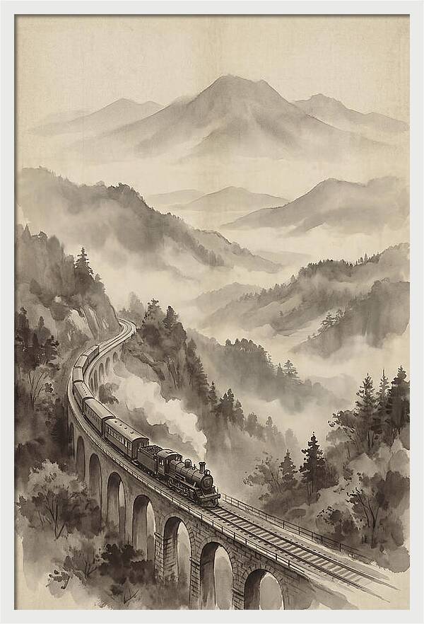 Mountain Railway Through Misty Valleys