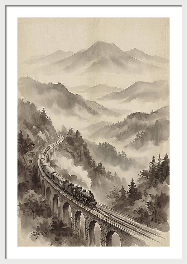 Mountain Railway Through Misty Valleys