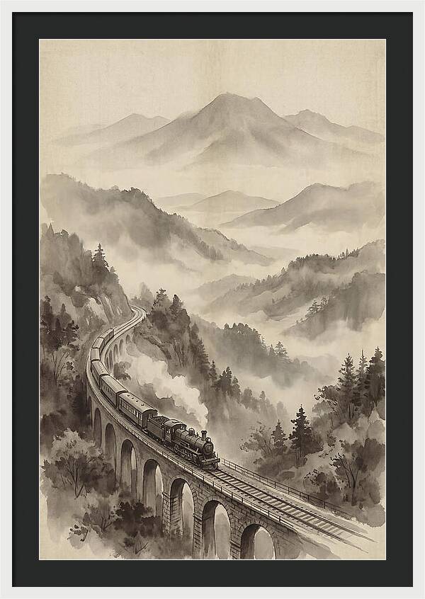 Mountain Railway Through Misty Valleys