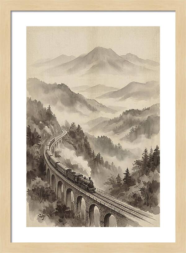 Mountain Railway Through Misty Valleys