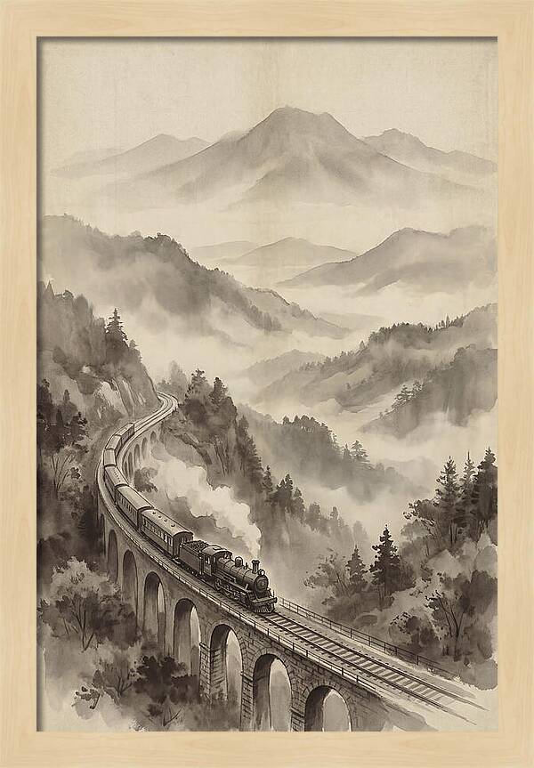 Mountain Railway Through Misty Valleys
