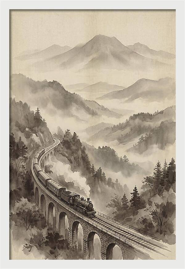 Mountain Railway Through Misty Valleys
