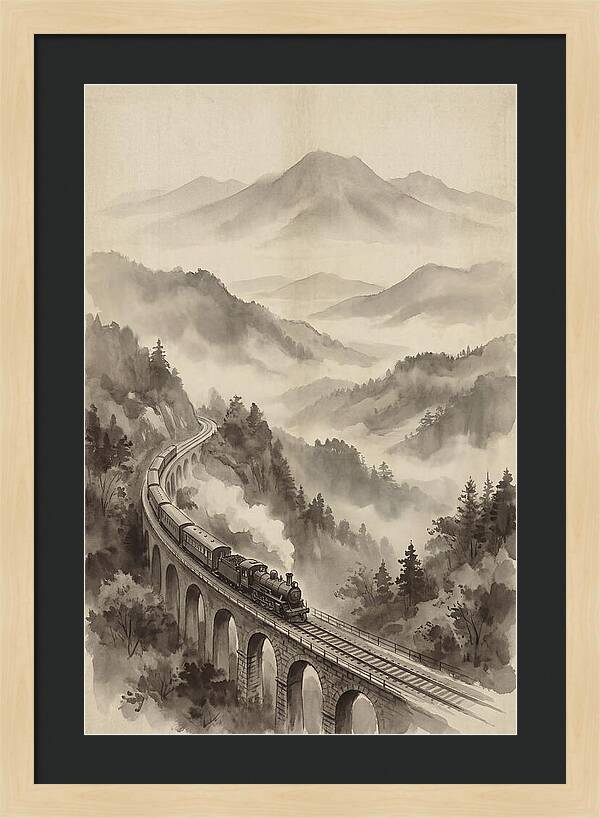 Mountain Railway Through Misty Valleys
