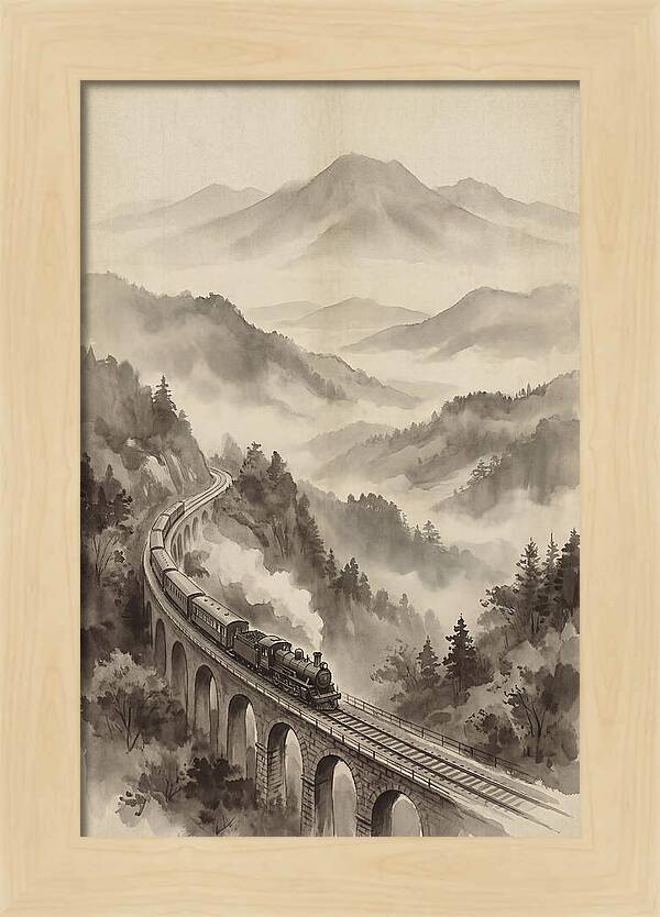 Mountain Railway Through Misty Valleys
