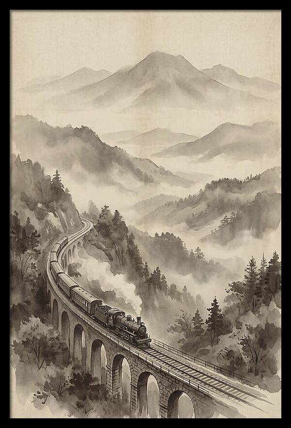 Mountain Railway Through Misty Valleys