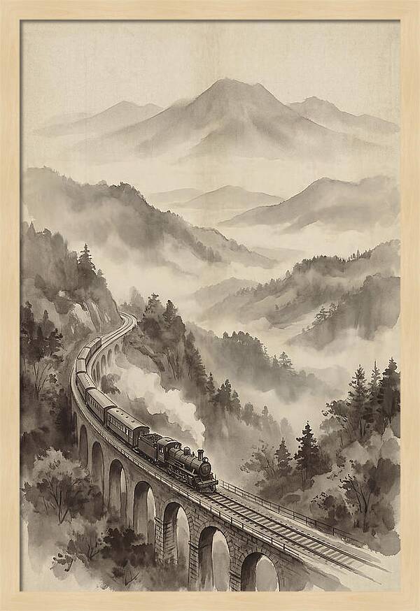 Mountain Railway Through Misty Valleys