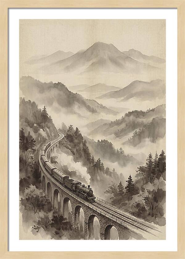 Mountain Railway Through Misty Valleys
