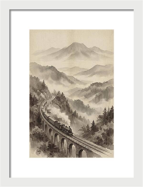 Mountain Railway Through Misty Valleys