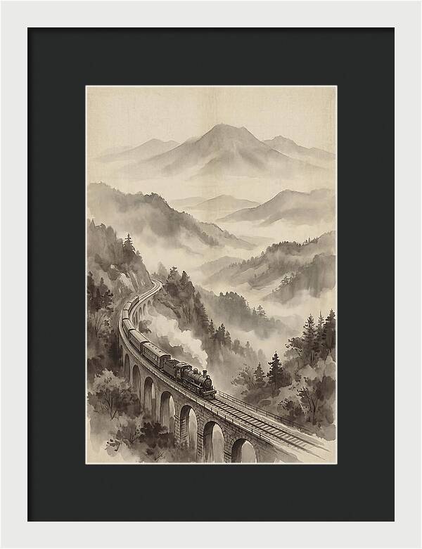 Mountain Railway Through Misty Valleys