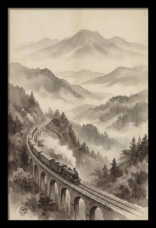 Mountain Railway Through Misty Valleys