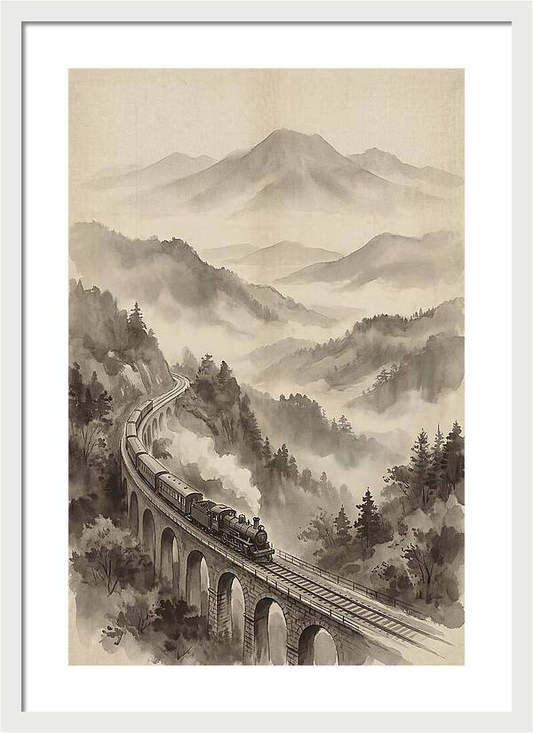 Mountain Railway Through Misty Valleys