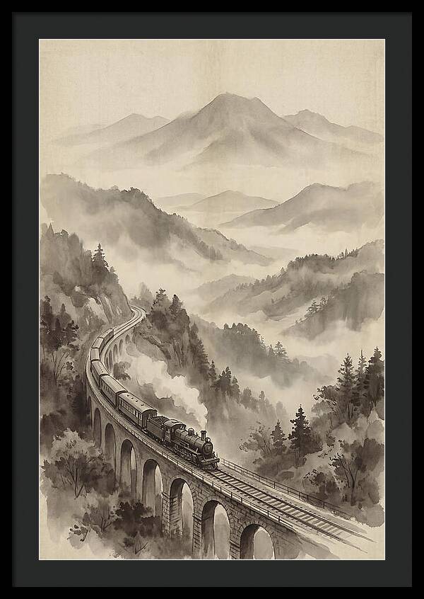 Mountain Railway Through Misty Valleys