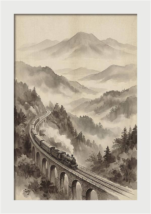 Mountain Railway Through Misty Valleys