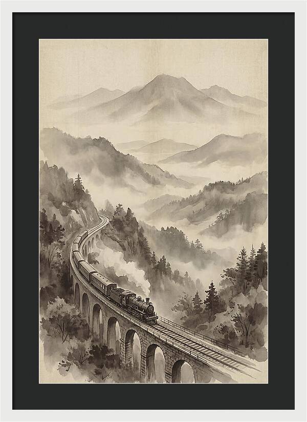 Mountain Railway Through Misty Valleys