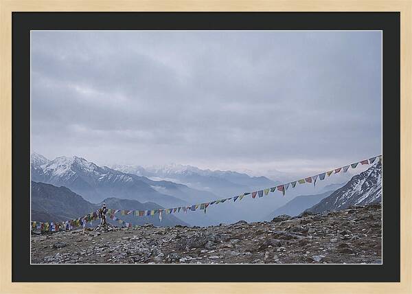 Mountain Sunrise With Prayer Flags