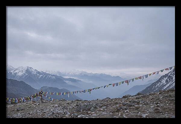 Mountain Sunrise With Prayer Flags