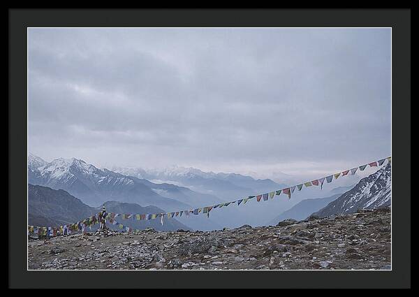 Mountain Sunrise With Prayer Flags