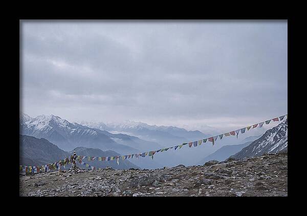 Mountain Sunrise With Prayer Flags