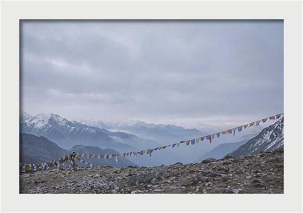 Mountain Sunrise With Prayer Flags