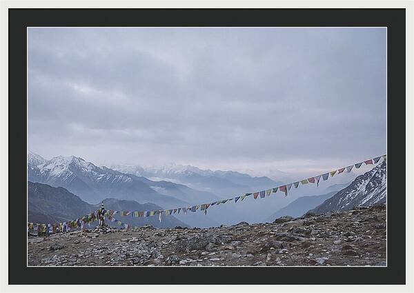Mountain Sunrise With Prayer Flags