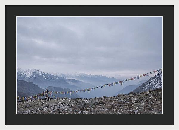 Mountain Sunrise With Prayer Flags