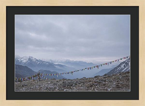 Mountain Sunrise With Prayer Flags