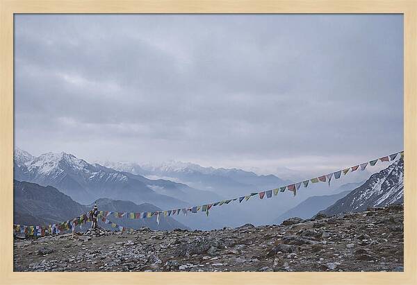 Mountain Sunrise With Prayer Flags