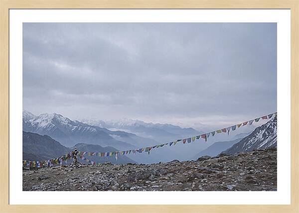 Mountain Sunrise With Prayer Flags