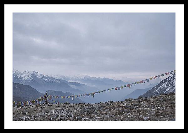 Mountain Sunrise With Prayer Flags