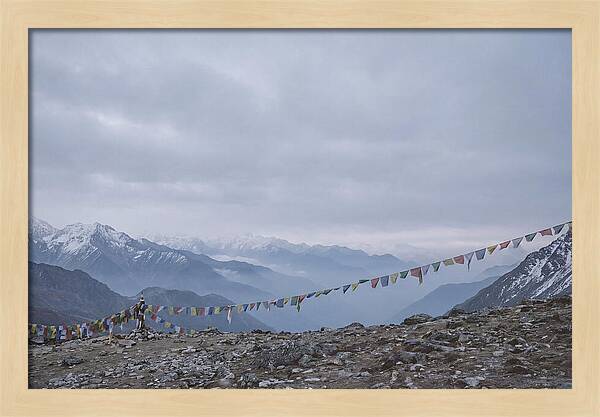 Mountain Sunrise With Prayer Flags