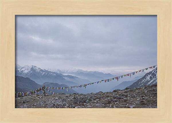 Mountain Sunrise With Prayer Flags