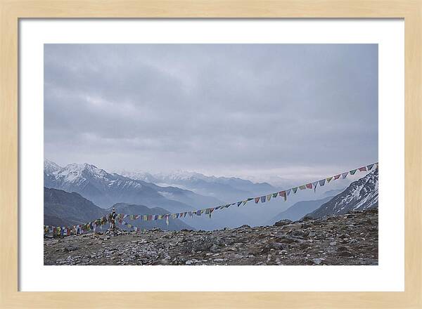 Mountain Sunrise With Prayer Flags