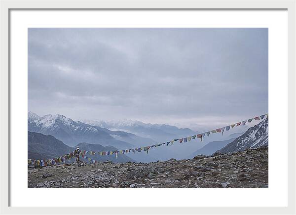 Mountain Sunrise With Prayer Flags