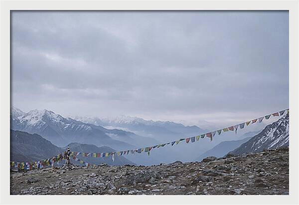 Mountain Sunrise With Prayer Flags