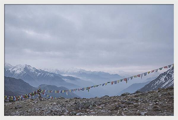Mountain Sunrise With Prayer Flags