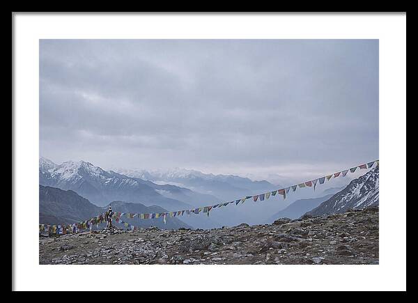 Mountain Sunrise With Prayer Flags